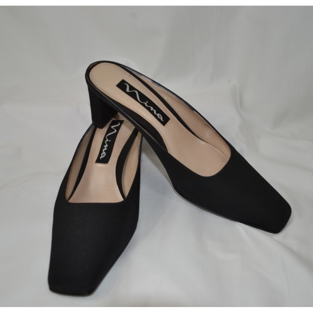Nina Black Velvet Pumps Block Heel‎ Squared Toe Slip On Womens Size 9 M